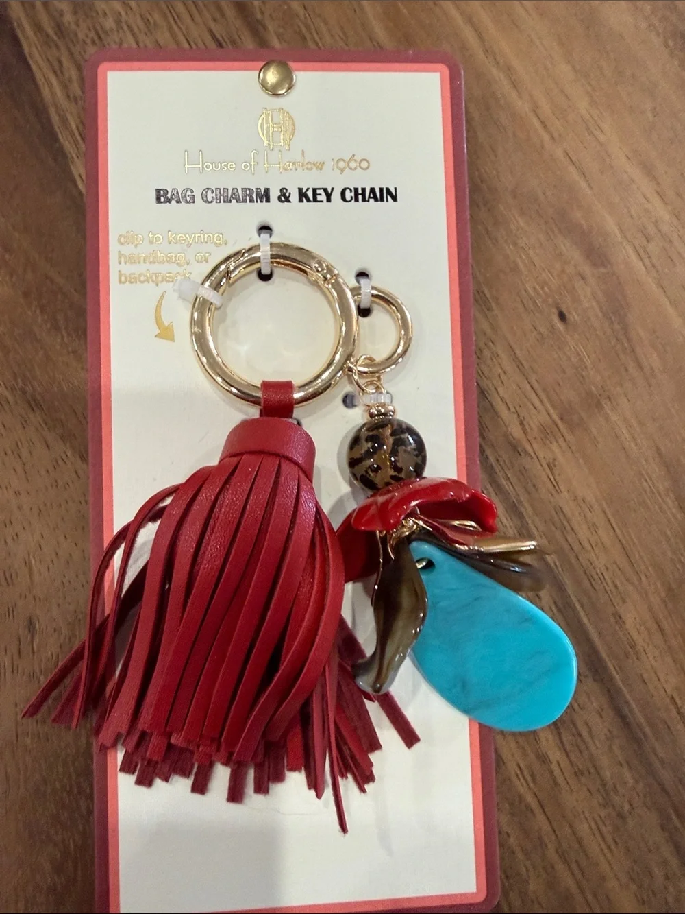 BLOW OUT House of Harlow 1960 Red Tassel Bag Charm with Turquoise Accent